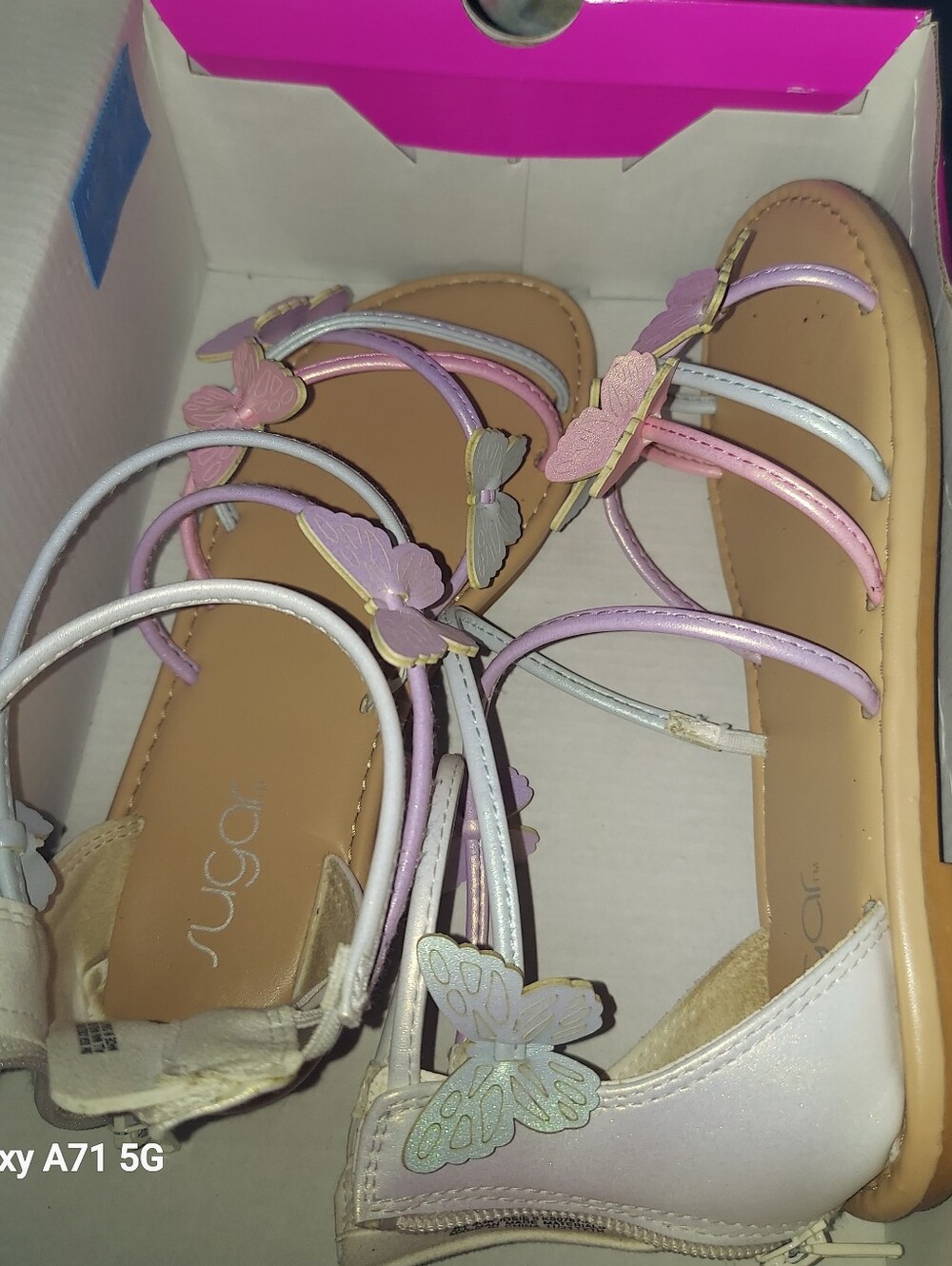 Sugar White Sandals with Pink and Lavender Butterfly Straps